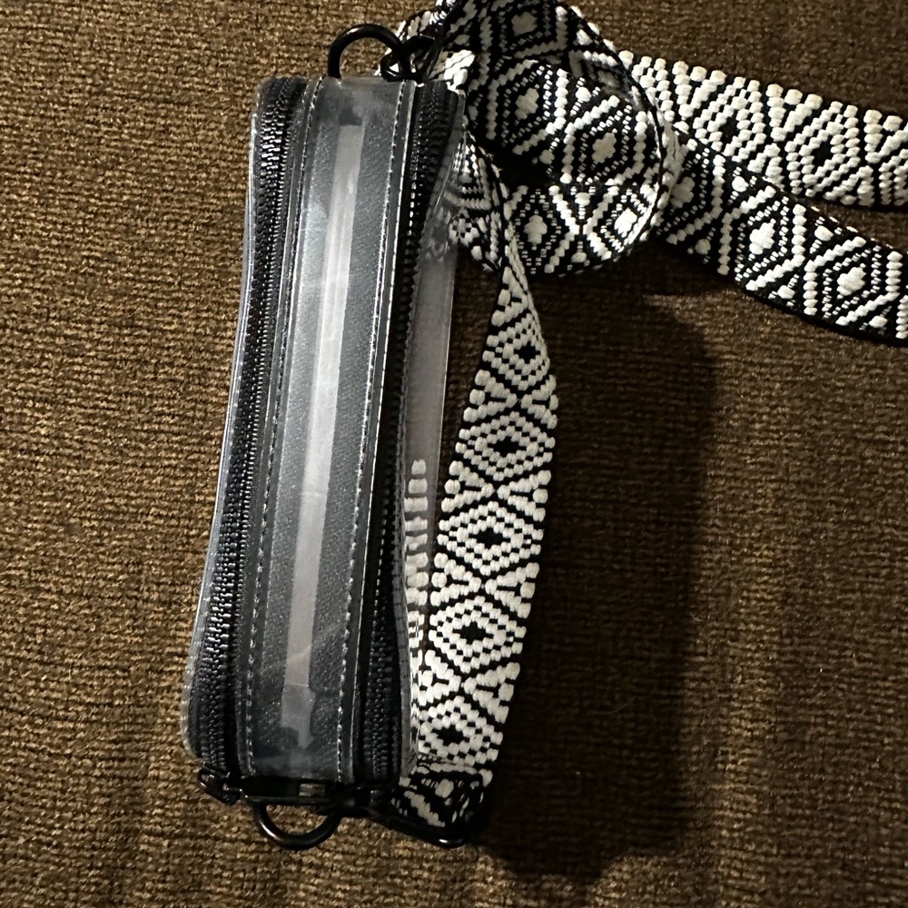 Black and White Geometric Strap Clear Crossbody Bag